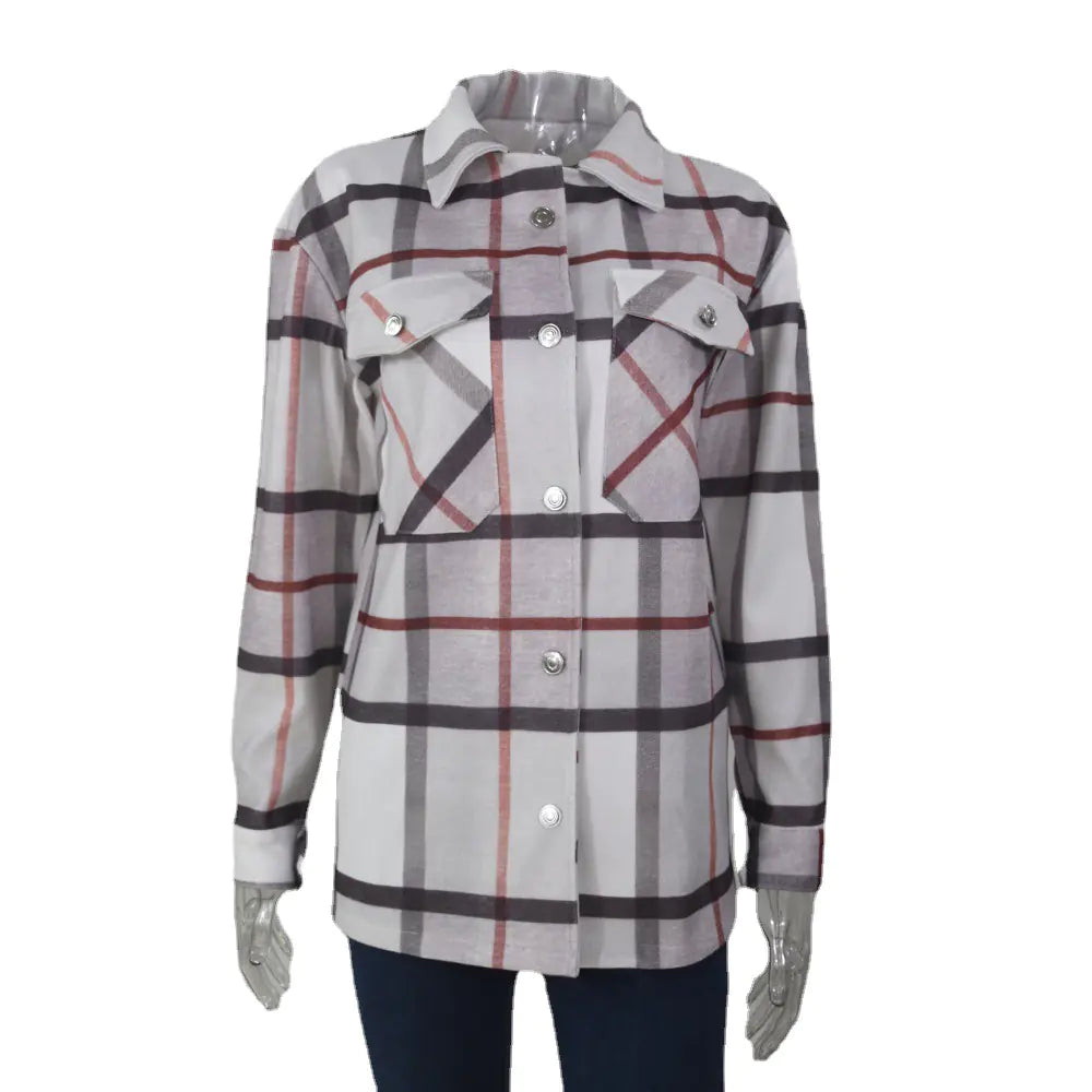 Women's Long Sleeve Plaid Shirt Jacket - Casual Button Down Overshirt