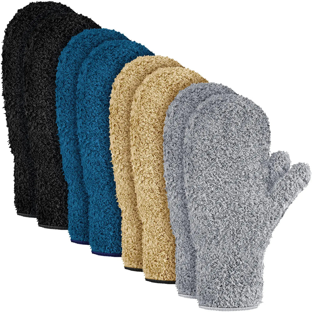4 Pair Microfiber Dusting Mittens Reusable Women Cleaning Mittens with Thumb for Kitchen (Black Dark Blue Khaki Gray)