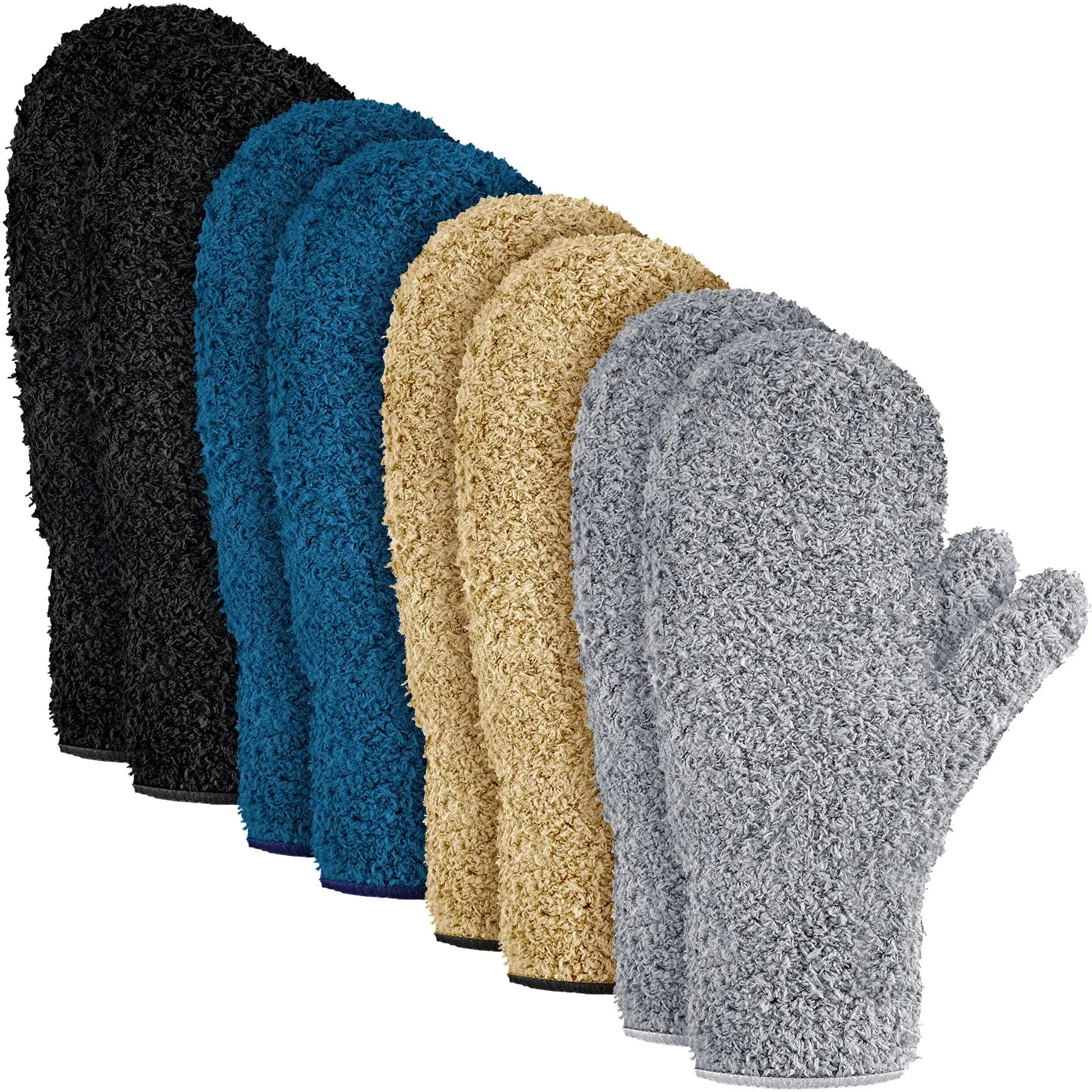 4 Pair Microfiber Dusting Mittens Reusable Women Cleaning Mittens with Thumb for Kitchen (Black Dark Blue Khaki Gray)