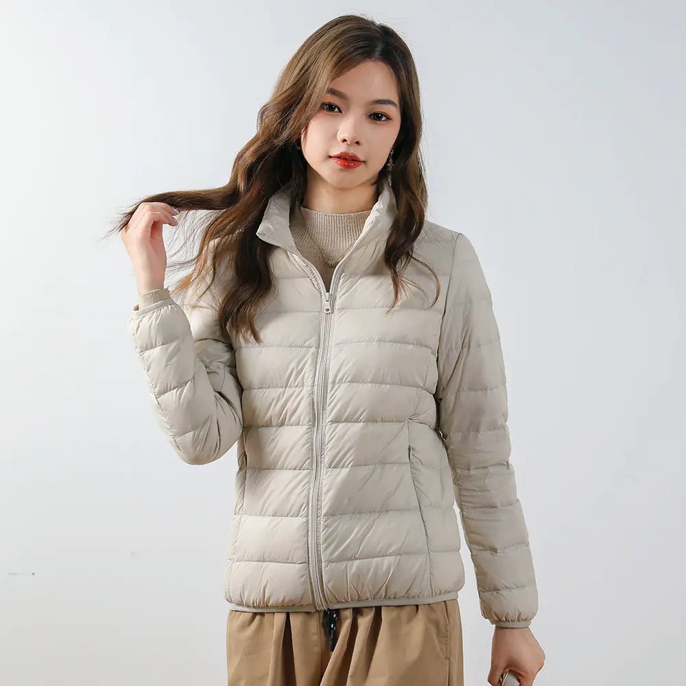 Lightweight Women's Down Jacket with Stand Collar (Plus Size)
