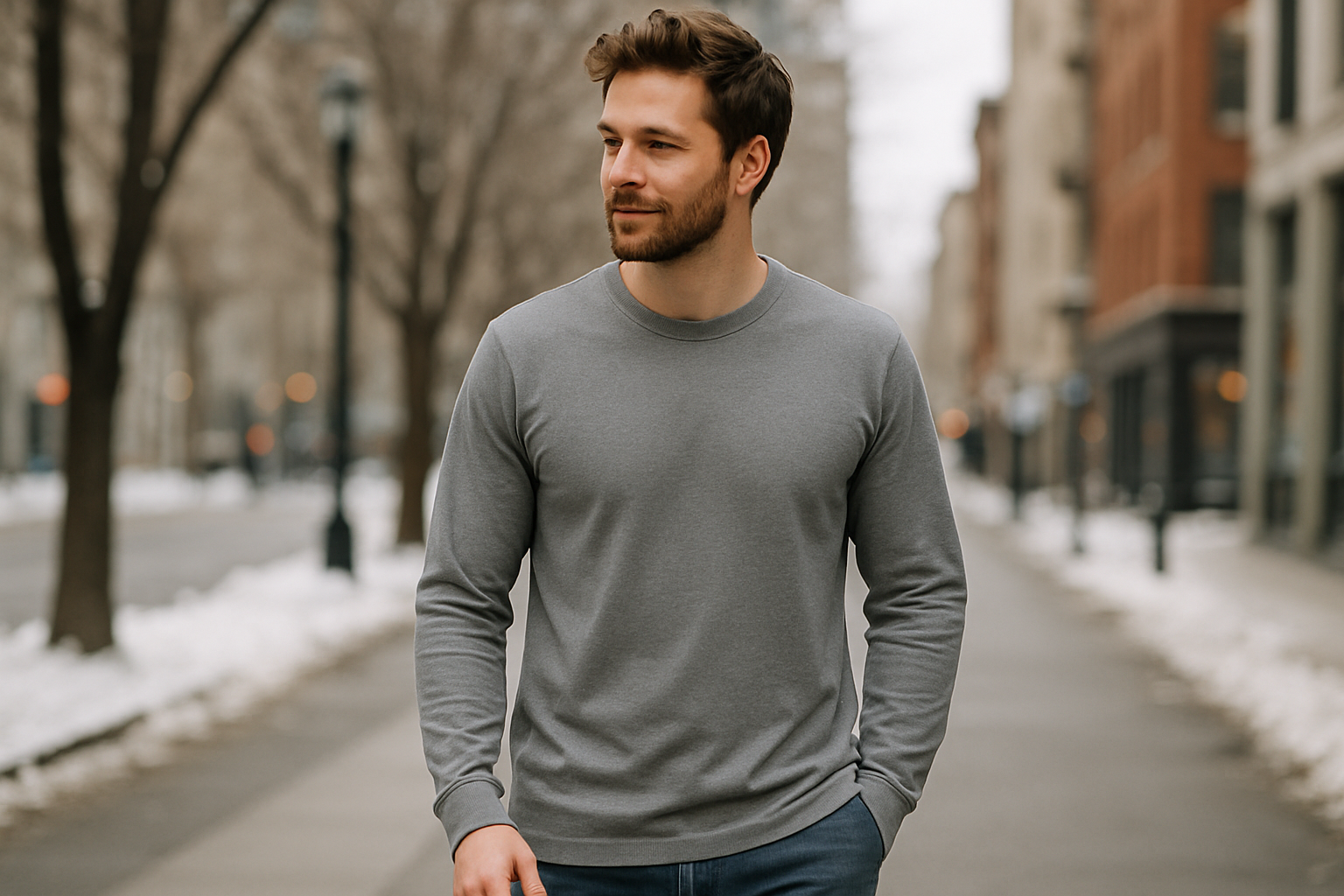 Men's Autumn Winter Long Sleeve Plain T-Shirt