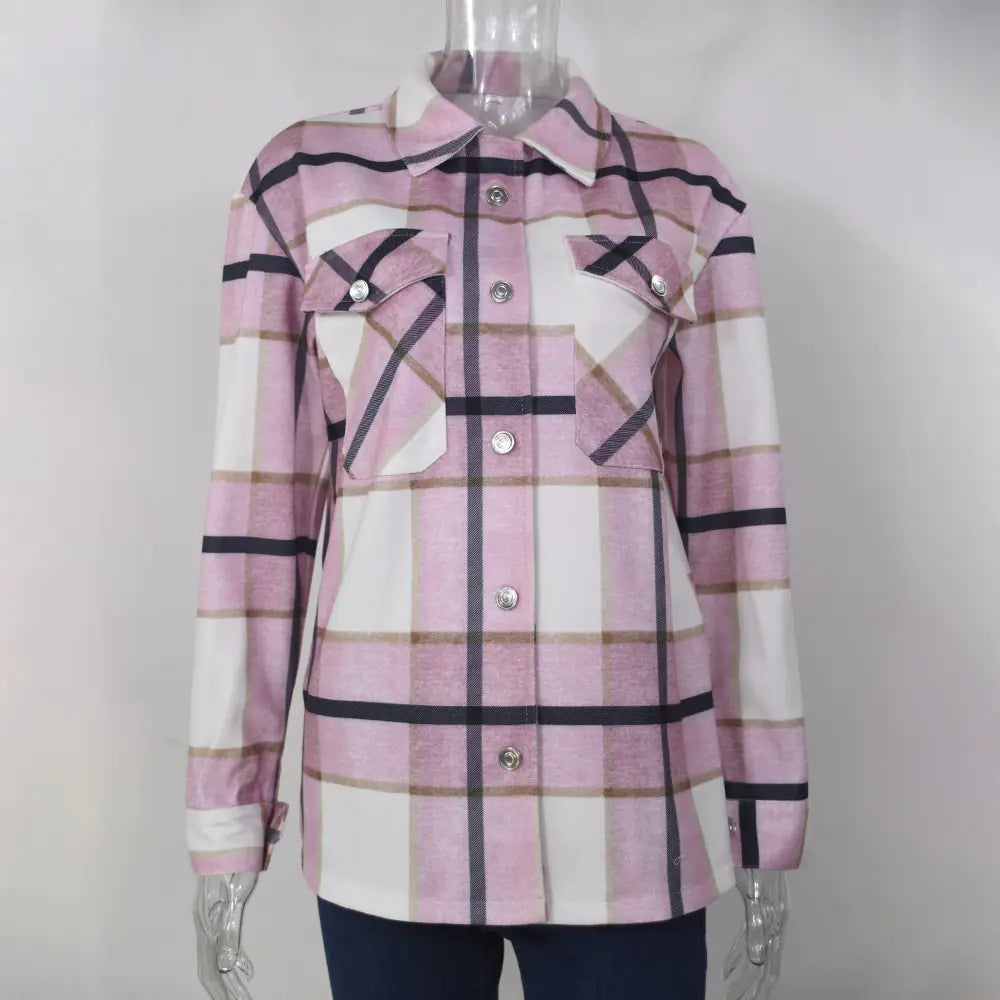 Women's Long Sleeve Plaid Shirt Jacket - Casual Button Down Overshirt