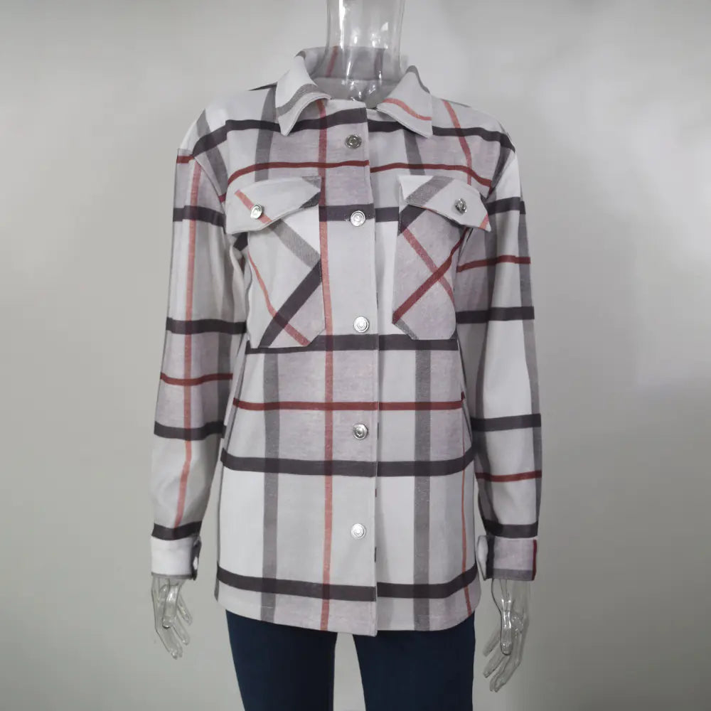 Women's Long Sleeve Plaid Shirt Jacket - Casual Button Down Overshirt